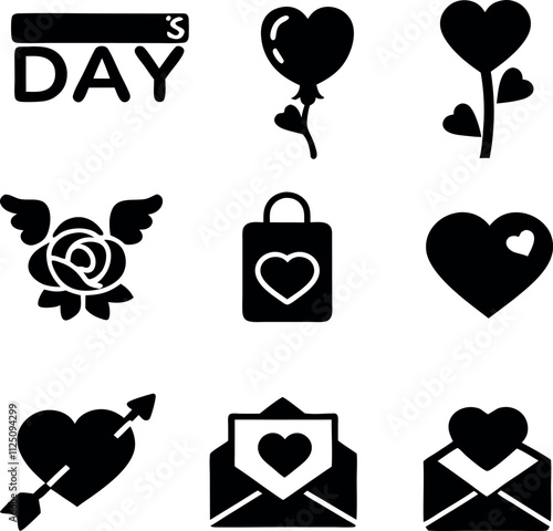 9 Different Valentine's Day Icons Pack | White Background Design