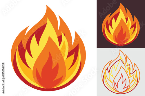 Fire and Flame Vector Icon. Bonfire Silhouette Logotype - Flat Style Concept for Flame and Fire Illustration