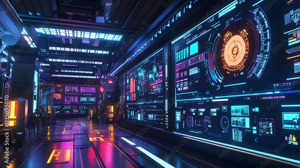 A futuristic factory floor with digital screens displaying real-time data from distributed control systems, vibrant colors creating an engaging scene. A futuristic factory floor with digital screens displaying real-time data from distributed control systems, vibrant colors creating an engaging scene.