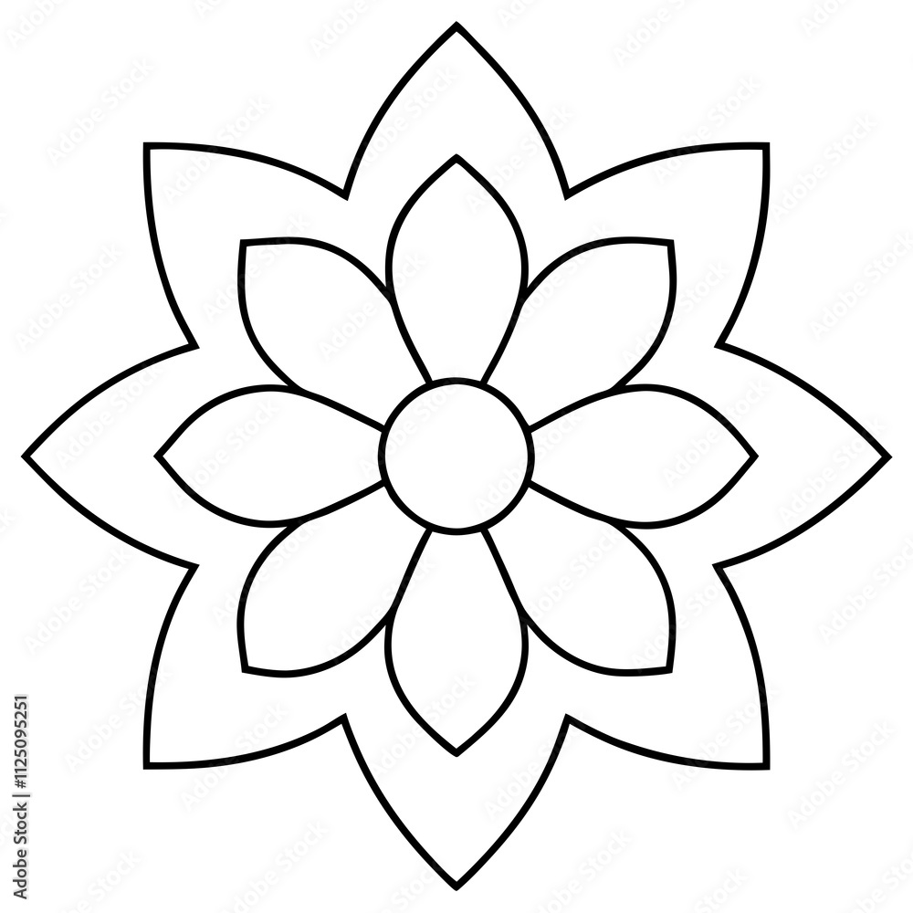 A simple flower mandala outline with a black silhouette & Mandala outline vector illustration. Floral mandala outline shape elements icon vector A simple flower mandala outline with a black silhouette & Mandala outline vector illustration. Floral mandala outline shape elements icon vector