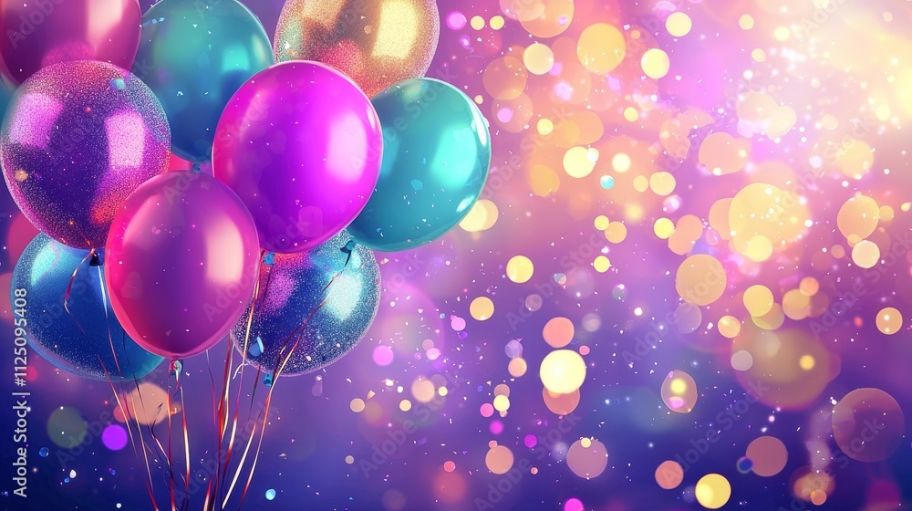 Vibrant Colorful Balloons with Sparkling Confetti Celebrating a Joyful Occasion Vibrant Colorful Balloons with Sparkling Confetti Celebrating a Joyful Occasion