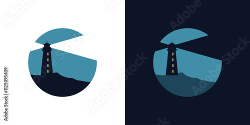 Lighthouse and land circle icon logo background vector design