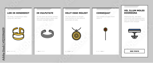 jewelry ring gold necklace onboarding mobile vector jewellery, jewel diamond, accessory fashion, bracelet silver, gift, luxury, golden jewelry ring gold necklace illustrations