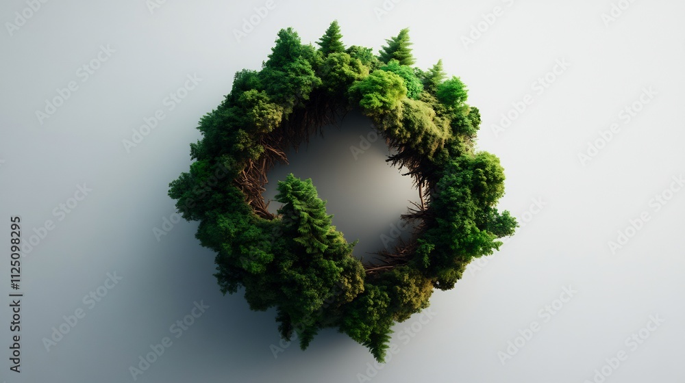 Circular forest landscape, aerial view, lush green trees, nature. Circular forest landscape, aerial view, lush green trees, nature.