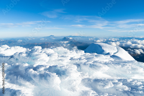 View from the top of Cayambe volcano (5790m a.s.l.) situated in Ecuador,   the highest point on the surface of the earth through which the Equator line directly passes. photo