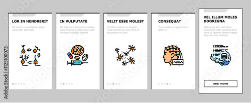 neuroscience brain neurology onboarding mobile vector research medical, doctor technology, science health, neurosurgery scan, computer neuroscience brain neurology illustrations