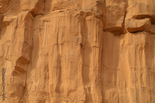 Rough sandstone wall with visible grooves and textures, showcasing natural erosion patterns and warm orange hues. stunning display of geological formations