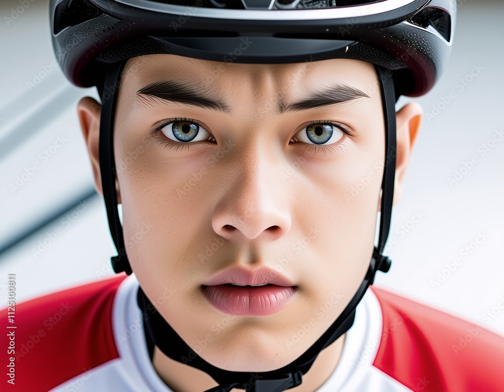 Close up Portrait of Young Cyclist Wearing Helmet Close up Portrait of Young Cyclist Wearing Helmet