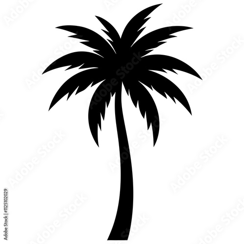 A simple beach palm tree with a black color silhouette & Tree shape vector illustration. Tropical palm tree elements icon vector