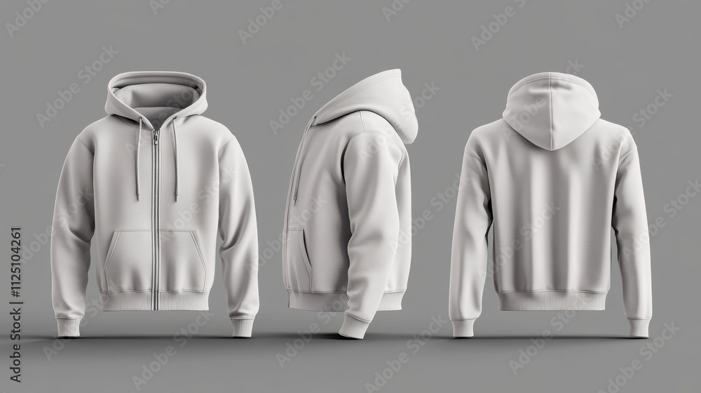 White hoodie showcased from different angles on a neutral background. White hoodie showcased from different angles on a neutral background.