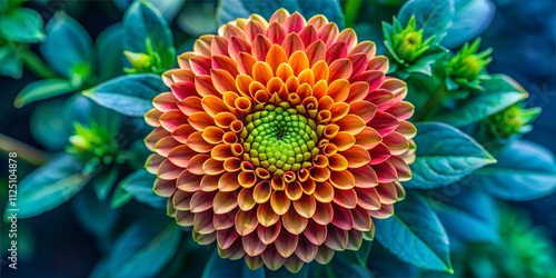 Vibrant flower with intricate petals seen from above in a natural garden setting during daylight