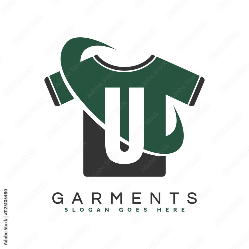 Letter U T-Shirt Logo with round Concept. Alphabet U garments moon face icon design Letter U T-Shirt Logo with round Concept. Alphabet U garments moon face icon design