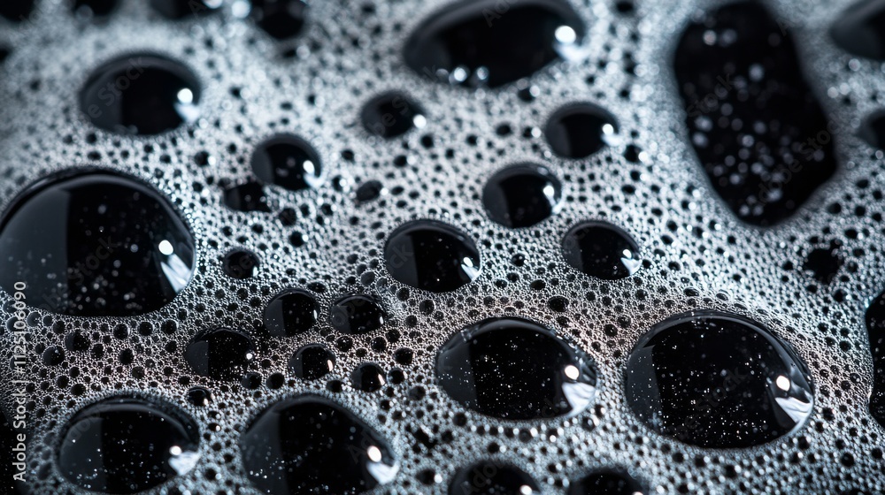 Close-up of glossy bubbles forming a dynamic texture on a black surface, evoking abstract and fluid concepts. . Close-up of glossy bubbles forming a dynamic texture on a black surface, evoking abstract and fluid concepts. .