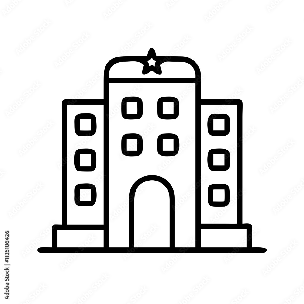 hotel icon, travel vector icon, tourism vector illustration - black outline icon of hotel symbolizing travel, tourism, and vacation in simple design. hotel icon, travel vector icon, tourism vector illustration - black outline icon of hotel symbolizing travel, tourism, and vacation in simple design.