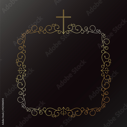 Golden frame with Christian cross and beautiful floral ornament