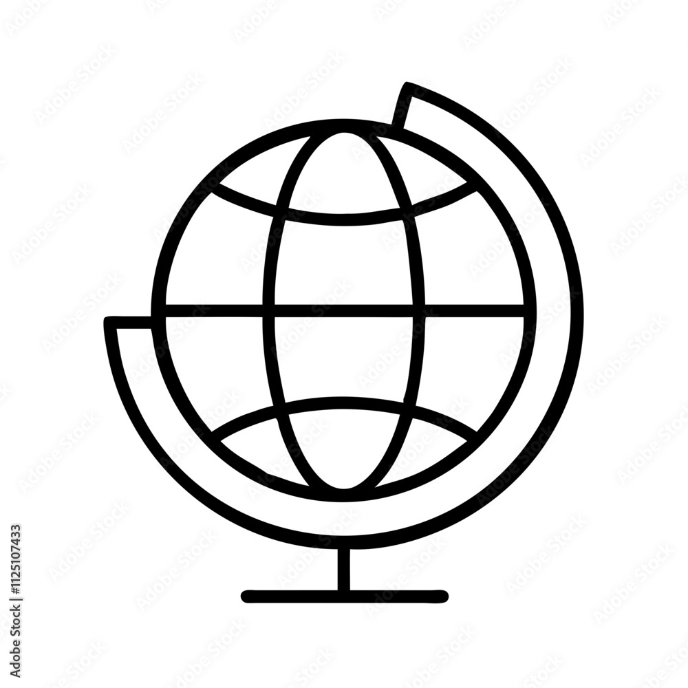 world globe icon, travel vector icon, tourism vector illustration - black outline icon of world globe symbolizing travel, tourism, and vacation in simple design. world globe icon, travel vector icon, tourism vector illustration - black outline icon of world globe symbolizing travel, tourism, and vacation in simple design.