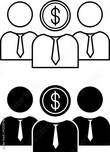 Investor Icons. Black and White Vector Illustration. Person or Organization Investing Capital for Profit. Stock Market Concept