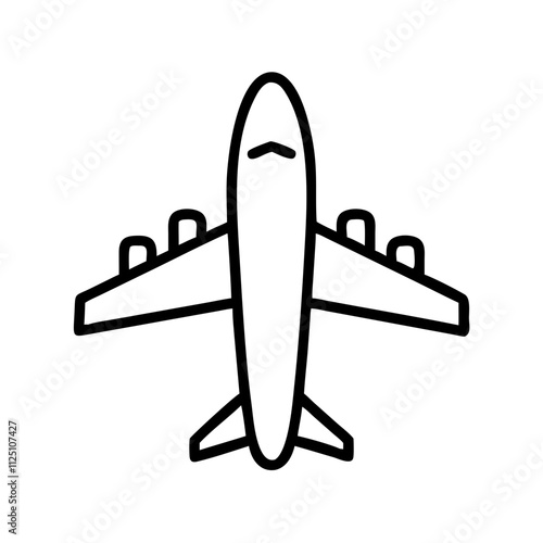 airplane icon, travel vector icon, tourism vector illustration - black outline icon of airplane symbolizing travel, tourism, and vacation in simple design.