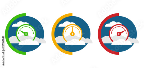 Air quality index, AQI colorful icon set - Good, Moderate, Unhealthy