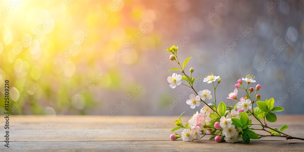 Delicate spring flowers captured in a minimalistic setting with warm sunlight illuminating the background Delicate spring flowers captured in a minimalistic setting with warm sunlight illuminating the background