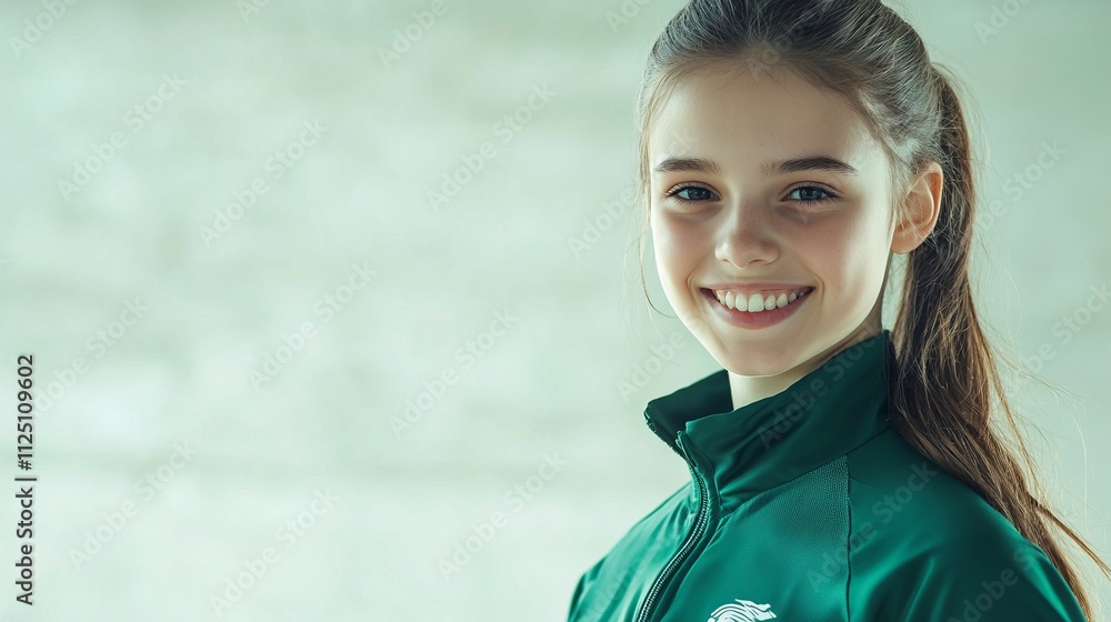 Radiant Teen Girl Smiling in a Green Jacket - A Portrait of Joyful Youth Radiant Teen Girl Smiling in a Green Jacket - A Portrait of Joyful Youth