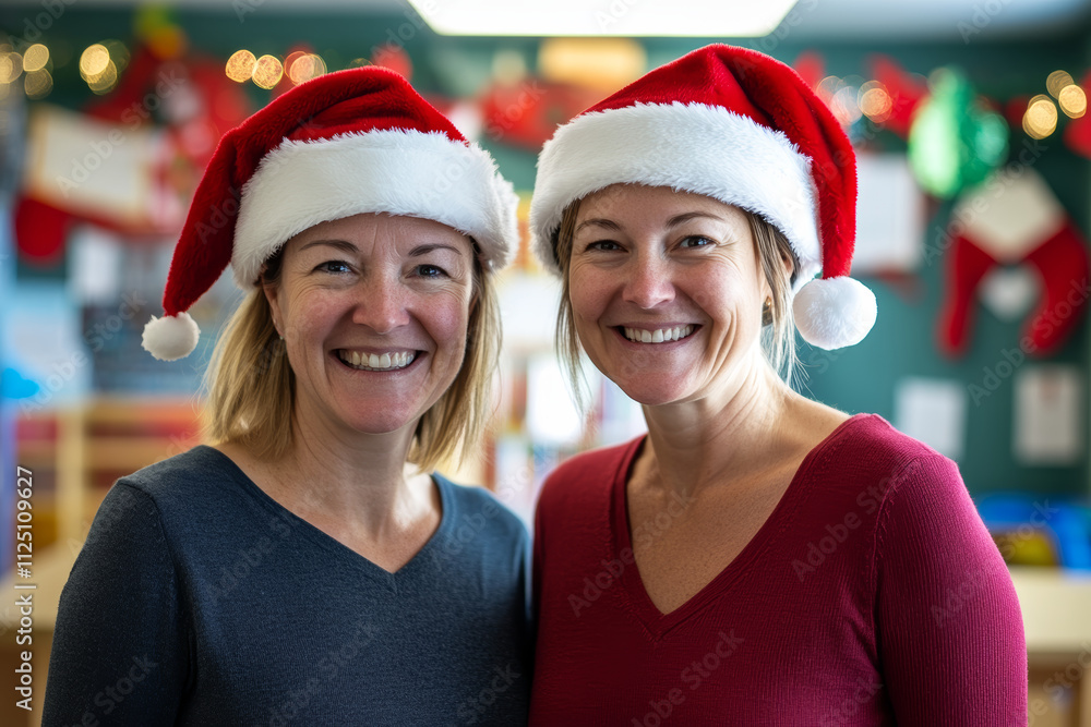 two_mature_female_teachers_wearing_a_Santa_Claus_hat two_mature_female_teachers_wearing_a_Santa_Claus_hat