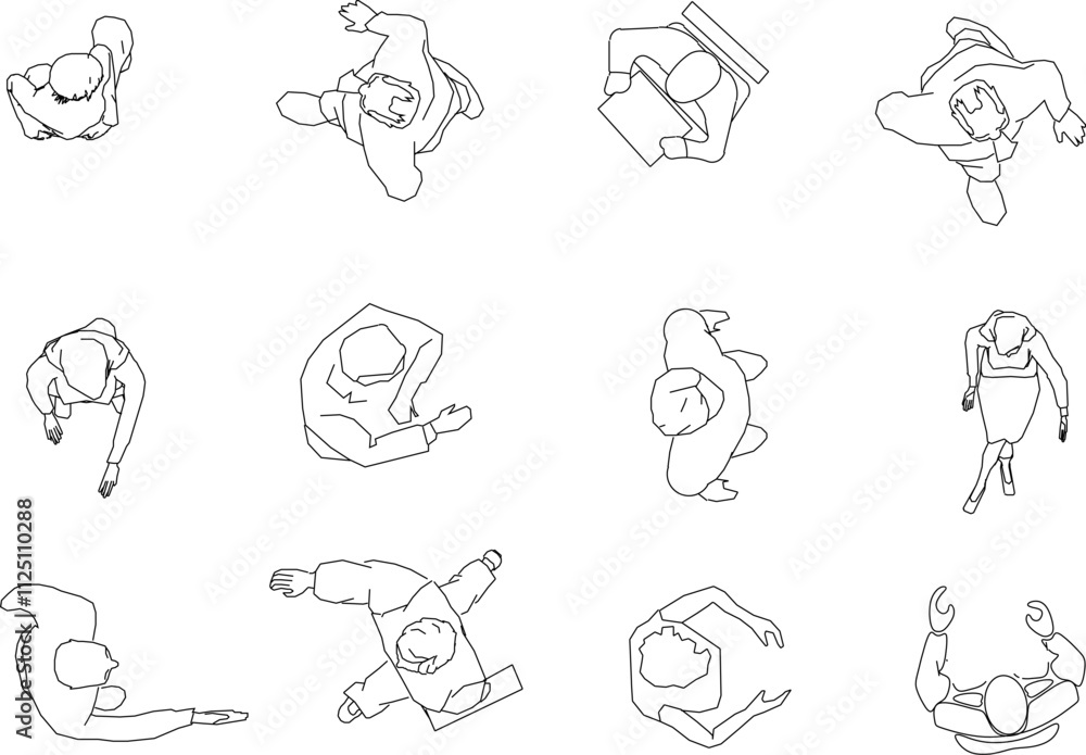 Φωτογραφία Vector sketch illustration of the silhouette design of the activities of office workers walking as seen from above