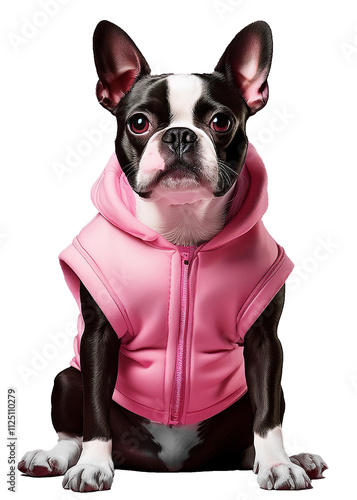 Boston terrier dog with pink coat isolated digital illustration photo