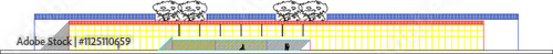 vector sketch illustration of the silhouette of an airport construction architectural engineering design with bourding towards the plane.eps photo