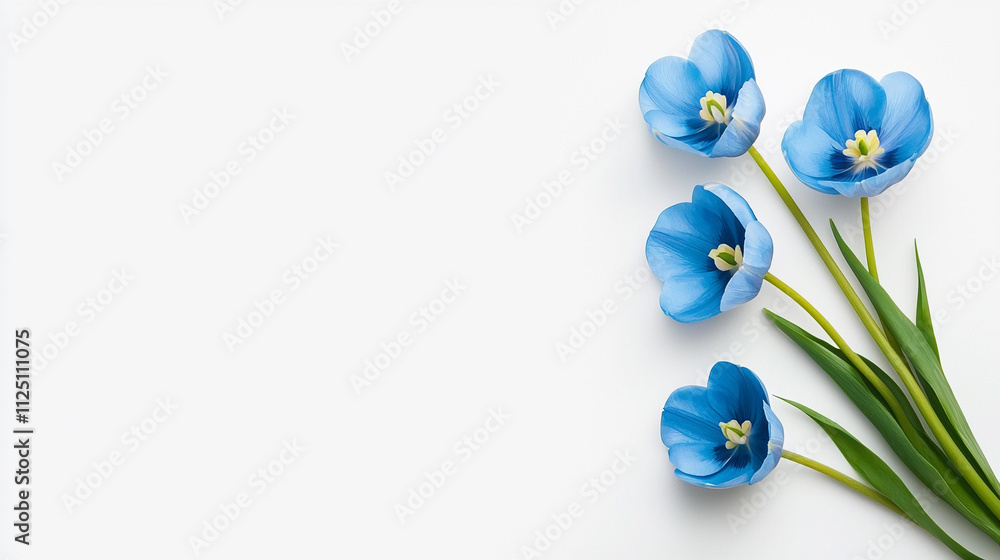 Elegant blue flowers on white background, perfect for floral design, nature inspiration, or minimalistic art. Elegant blue flowers on white background, perfect for floral design, nature inspiration, or minimalistic art.