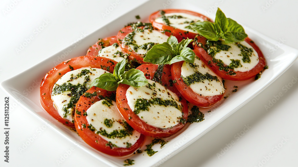 Mozzarella cheese salad top view, tomato and green appetizer, mediterranean healthy meal, italian vegetable cuisine with fresh basil, caprese food. Mozzarella cheese salad top view, tomato and green appetizer, mediterranean healthy meal, italian vegetable cuisine with fresh basil, caprese food.