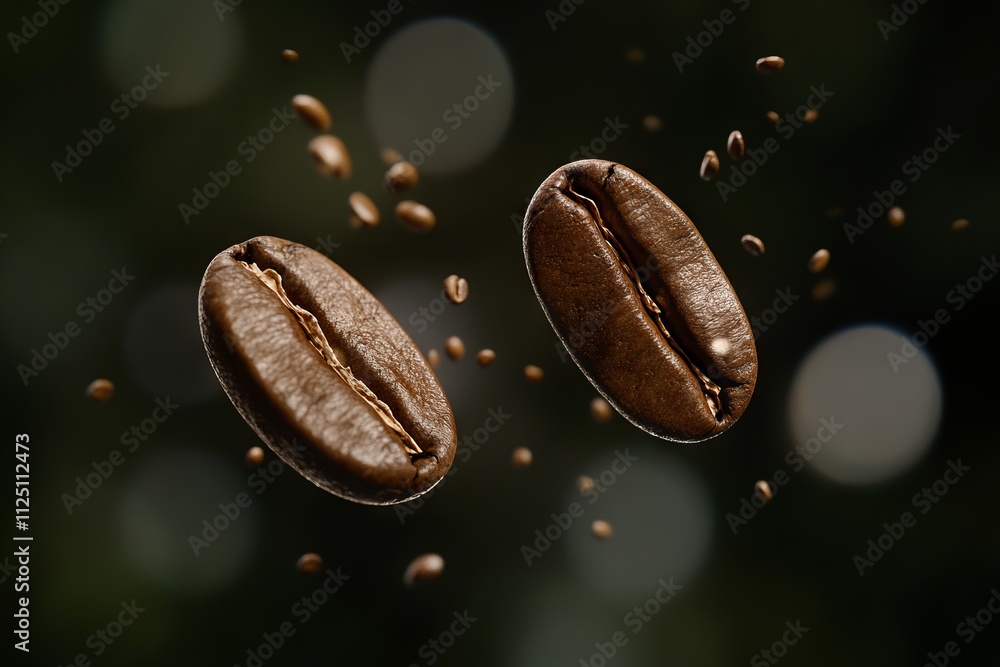 Falling Coffee Beans with Bokeh Effect AI generated illustration Falling Coffee Beans with Bokeh Effect AI generated illustration