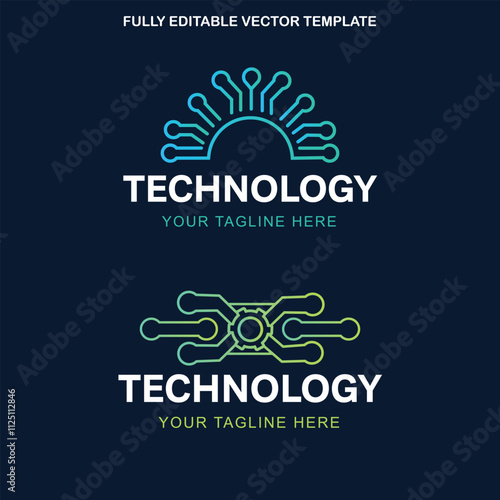  tech logo template. Innovative digital technology concept business icon. Vector illustration.