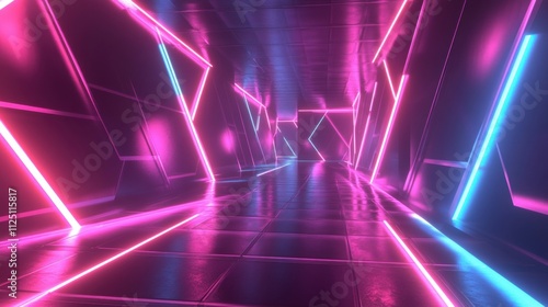 Wallpaper Mural Futuristic hallway with glowing neon lights in vivid pink and blue tones, creating a striking visual effect. Torontodigital.ca