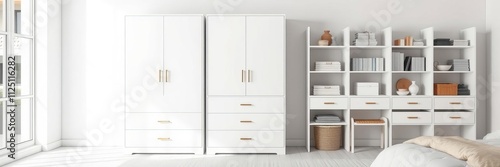 White color dresser with ten spacious drawers, perfect for storing clothes and accessories, interior design, white color photo