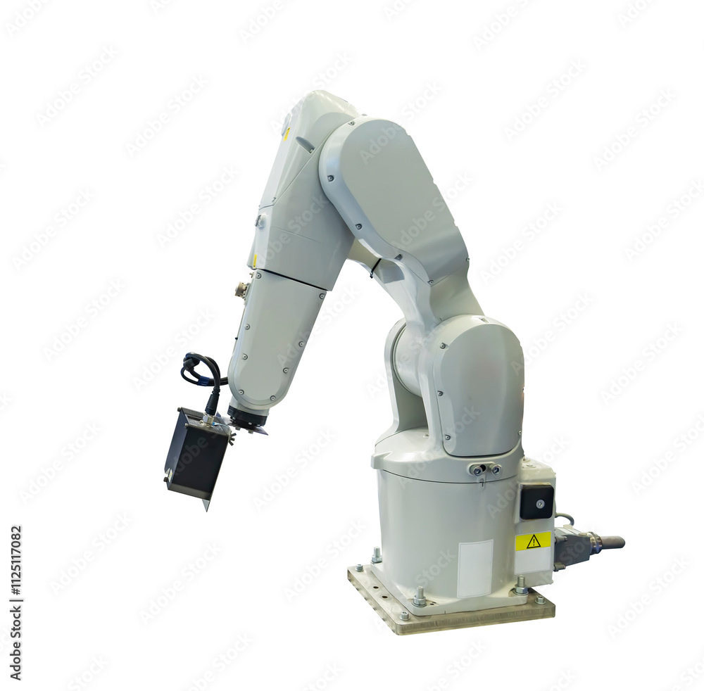 Industrial 3D laser scanner on robotic arm isolated on white background Industrial 3D laser scanner on robotic arm isolated on white background