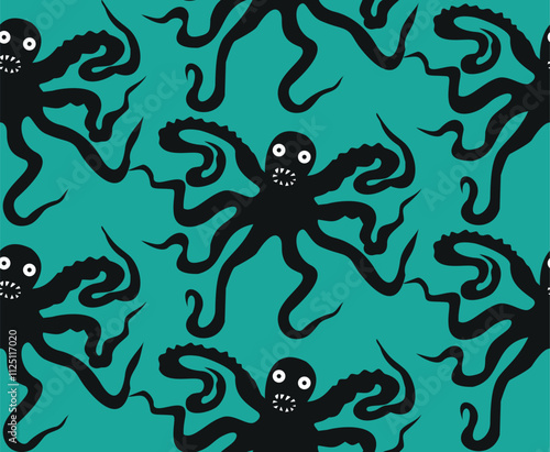 Seamless pattern with cartoon octopus