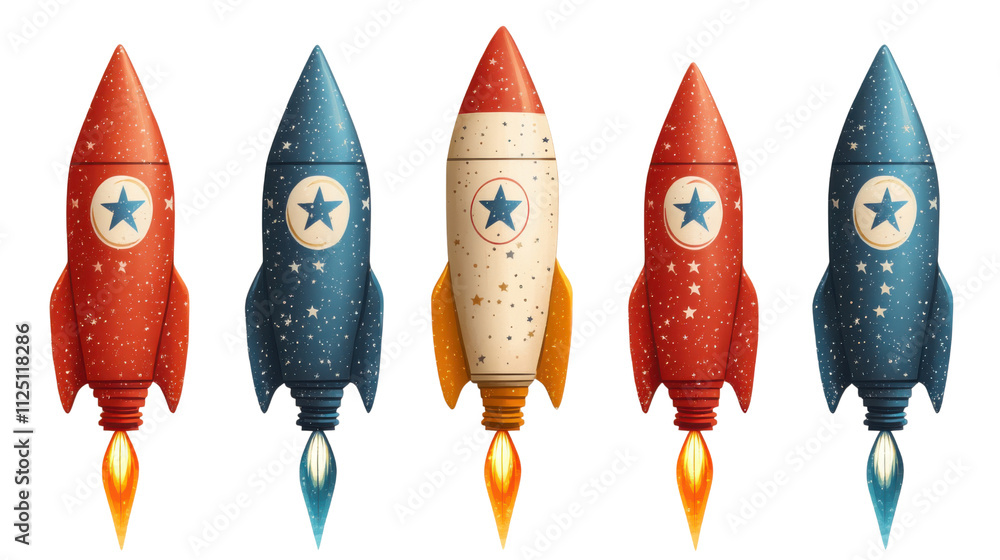 4th july decoration of space rocket isolated on white background 4th july decoration of space rocket isolated on white background