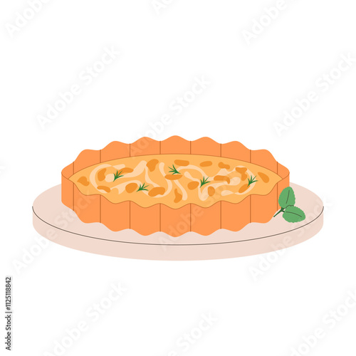 Quiche Lorraine pie. French cuisine, food, dish. Vector illustration isolated on white background