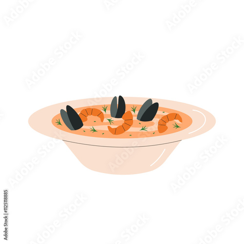 Bouilabesse fish soup. French cuisine, food, dish. Vector illustration isolated on white background
