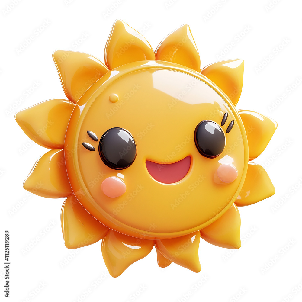 Smiling Cartoon Sun Icon in Glossy,Minimalist 3D Smiling Cartoon Sun Icon in Glossy,Minimalist 3D