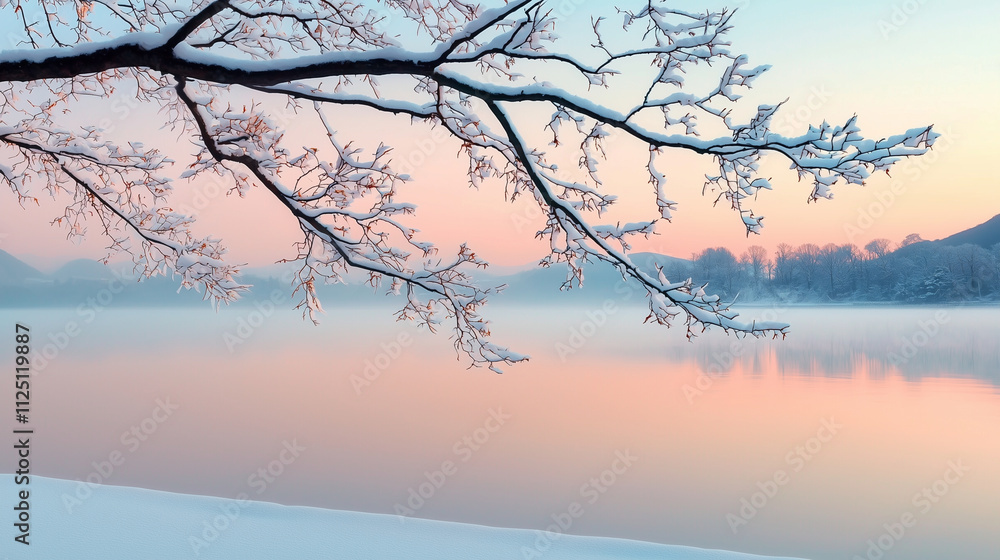 Serene Japanese Winter Landscape with Tranquil Water Reflection Serene Japanese Winter Landscape with Tranquil Water Reflection