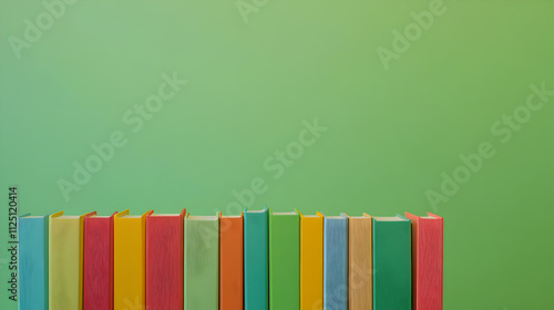 un fondo verde liso con espacio de copia con libros juntos para el aprendizaje y la educacion organizacion de libros de colores photo