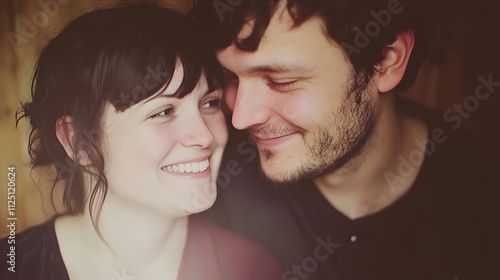 close-up of a man and woman smiling together, their image blended with the soft light of a cozy home, symbolizing the importance of love and nurturing in marriage. [men's]:[marriage advice] 