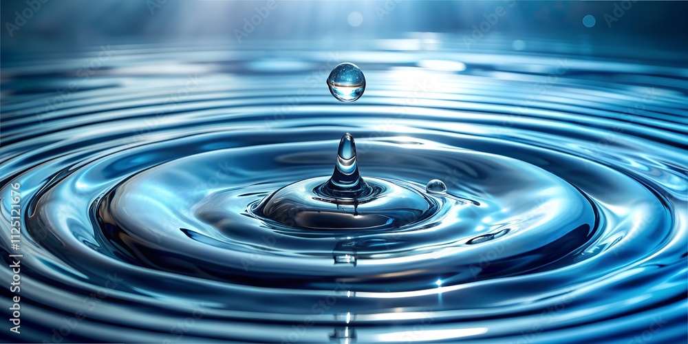 Captivating ripple pattern created by a single water droplet falling into a serene pool of water at dawn Captivating ripple pattern created by a single water droplet falling into a serene pool of water at dawn