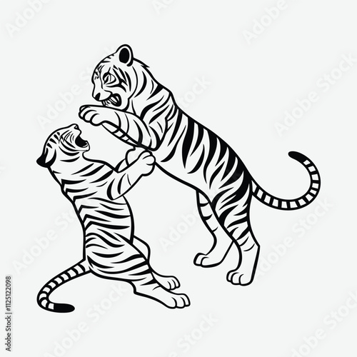 two-tiger-calf playing  silhouette illustration and artwork
