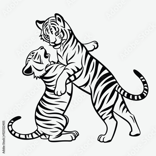 two-tiger-calf playing  silhouette illustration and artwork