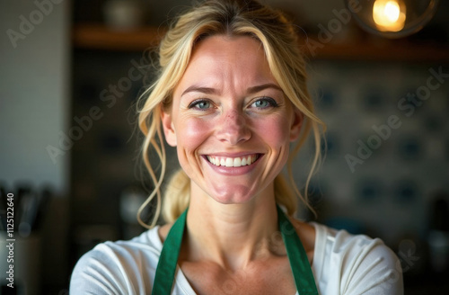 Happy blonde woman close-up.