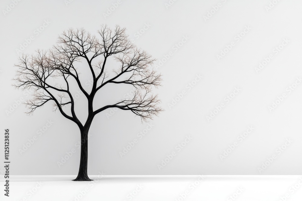Fototapeta premium A simple outline of an ebony tree rendered in bold black lines against a white background, emphasizing its silhouette