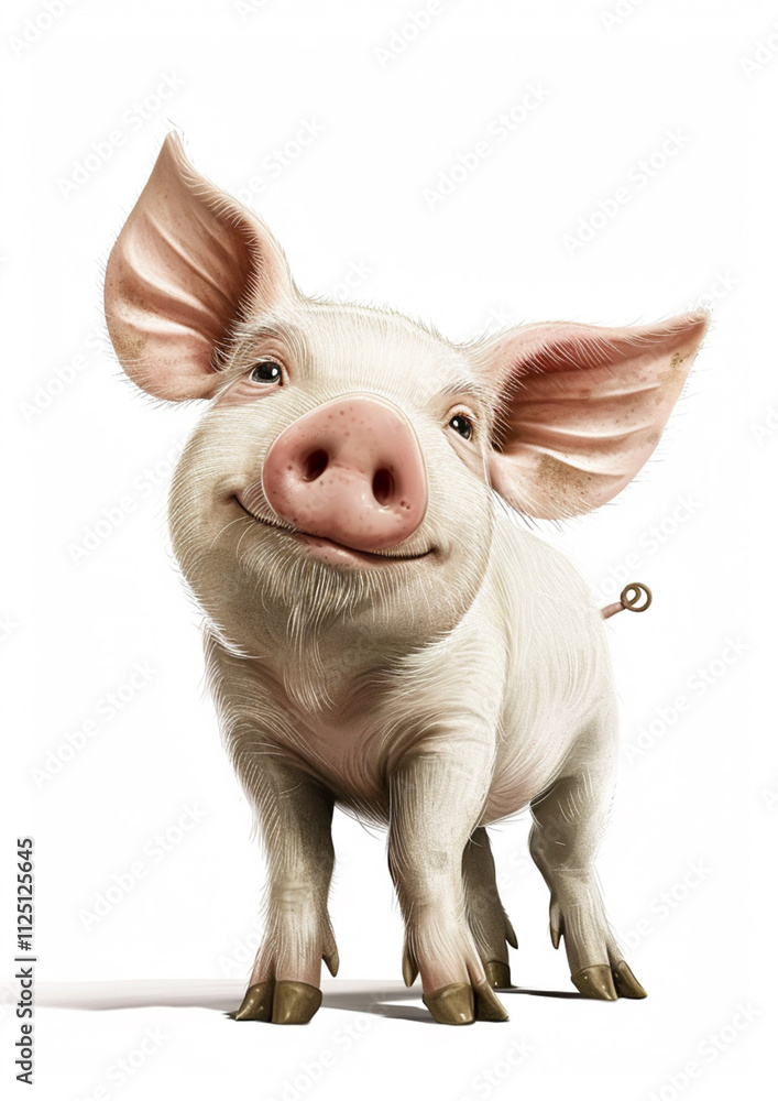 pig in cartoon style on a white background,.